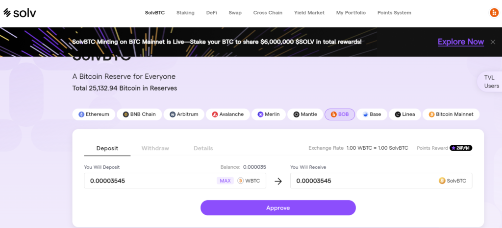 Deposit WBTC to SolvBTC