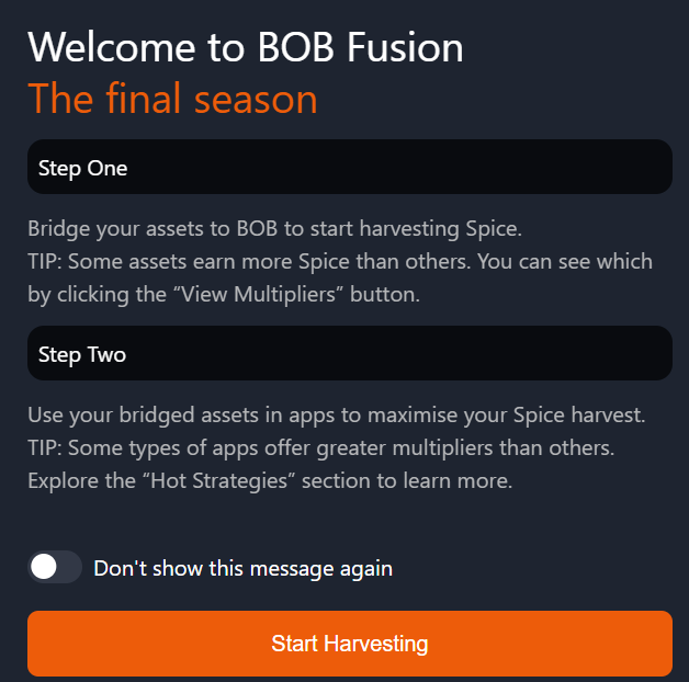 BOB Welcome page